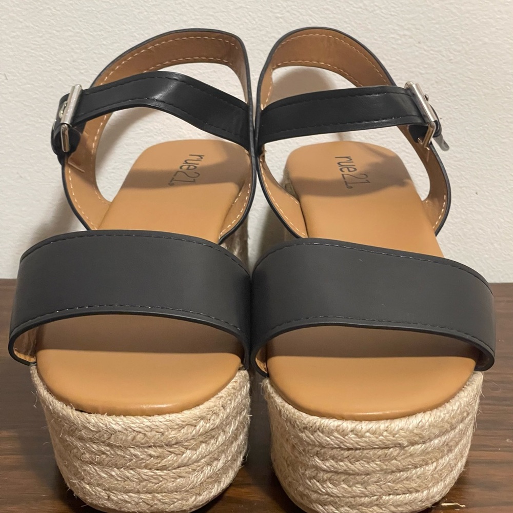 Rue21 Black and Tan Wedge Sandals